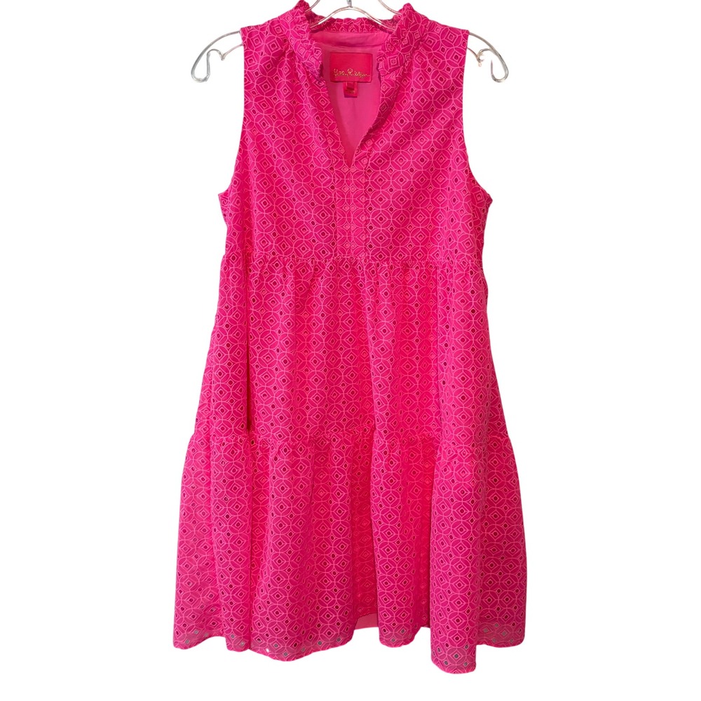 Lilly Pulitzer Women's Pink Novella Eyelet Tiered Swing‎ Dress in Size S